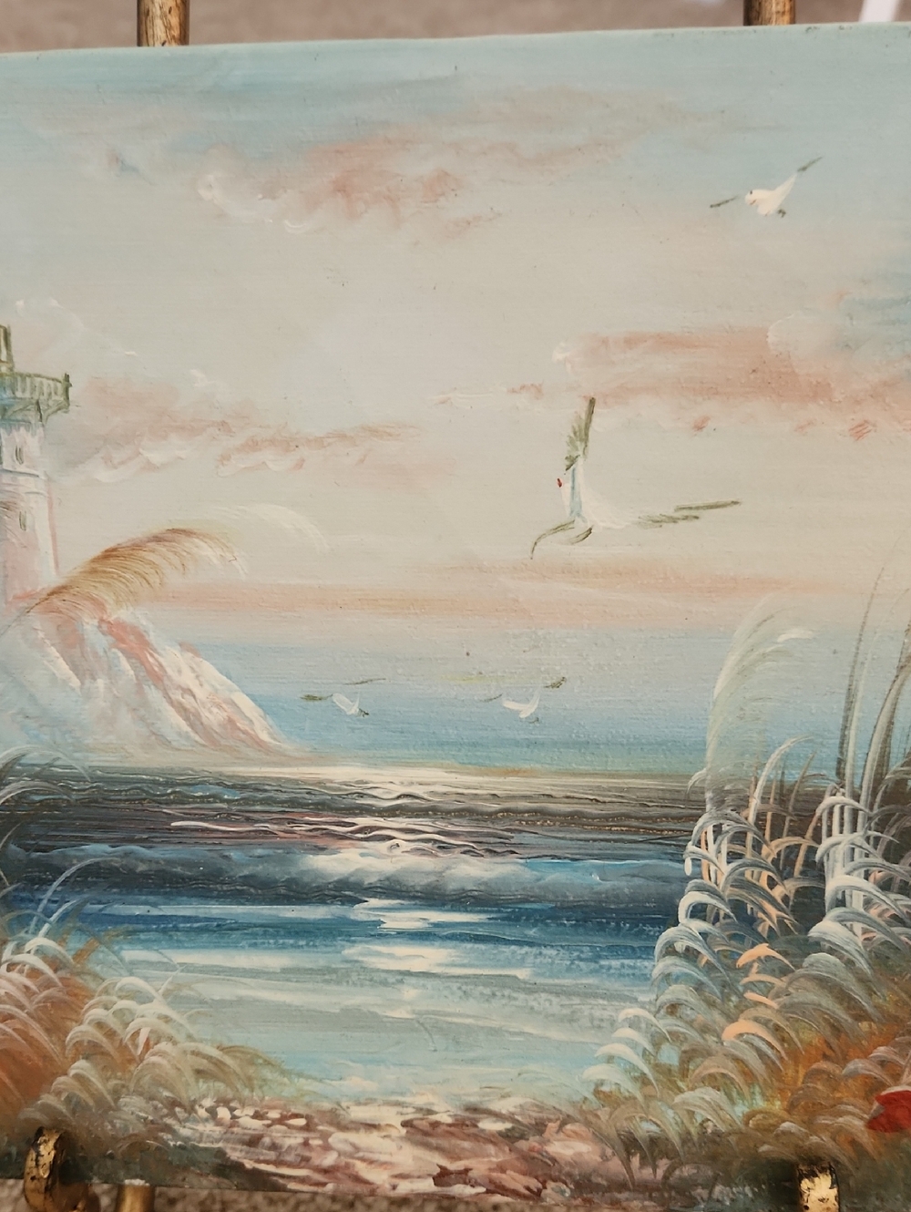 Vintage Beach Oil Painting By Duggan - Picture 2 of 5